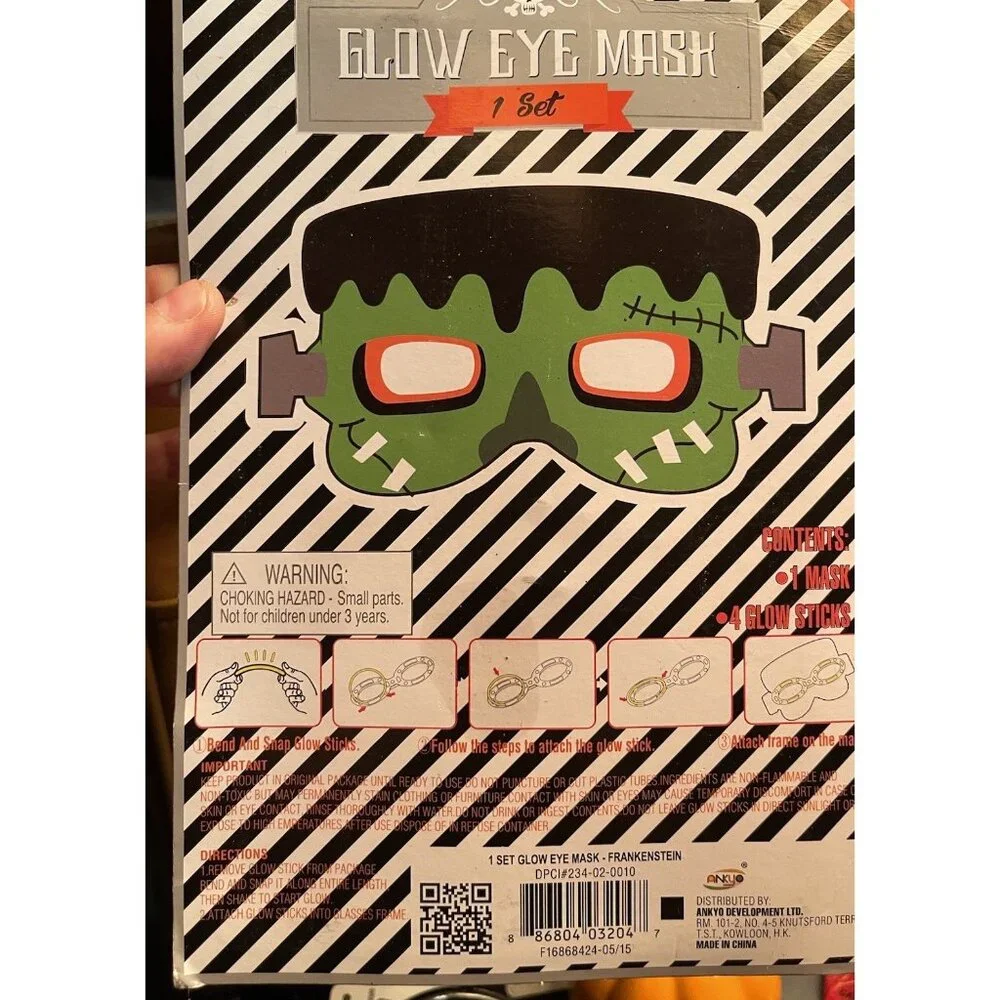 3 Assorted Design Halloween Glow Stick Eye Mask FRANKENSTEIN  & PUMPkIN & WITCH
